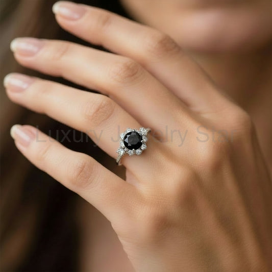 Marina’s Nocturne | Round Black Diamond Halo Engagement Ring