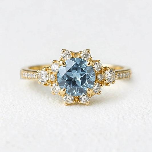 Marina’s Tide | 2CT Round Aquamarine Engagement Ring