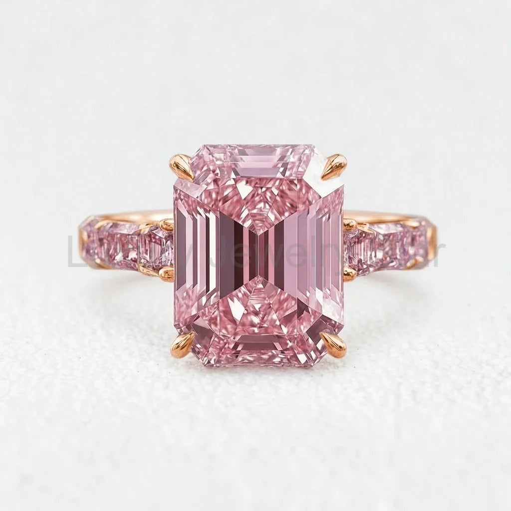 Elara’s Devotion | 3CT Emerald Cut Pink Sapphire Solitaire Engagement Ring - image 3