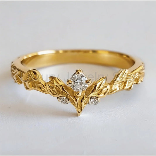 Angel’s Garden | Diamond Leaf Motif Wedding Band