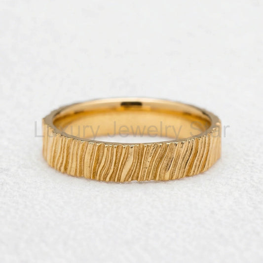Oak Grain | 4MM Hand-Carved Wood Texture Men’s Wedding Band