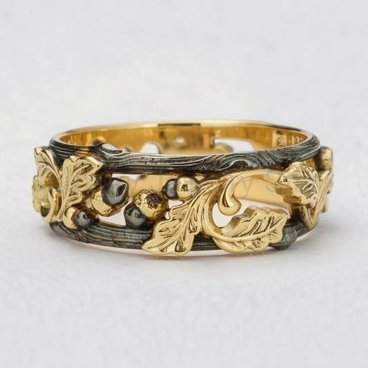 The Dark Grove | An Openwork Wide Band of Oak & Acorn