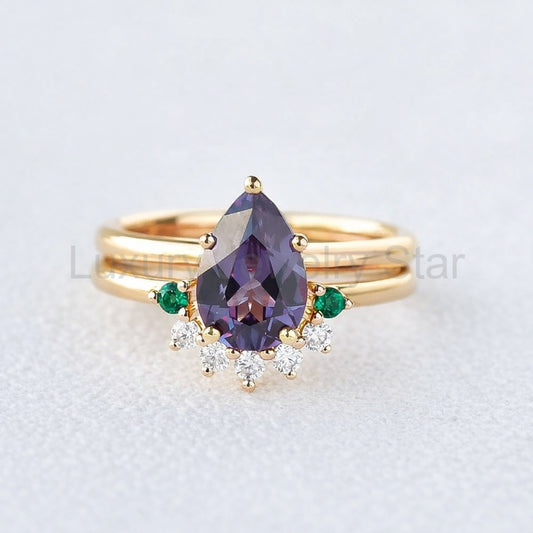 Aurora’s Gleam | Pear Lab Alexandrite Bridal Set 2pcs