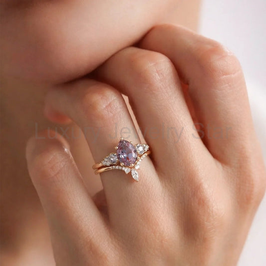 Sylvie’s Frond | Pear Alexandrite Cluster Bridal Set 2pcs - image 2
