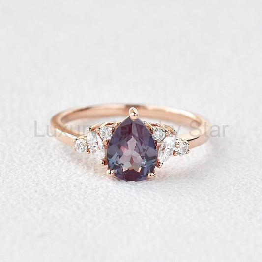 Celia’s Mirage | Classic Pear Lab Alexandrite Engagement Ring