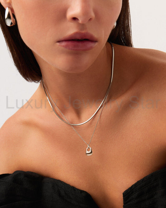 Stylist Short Square Snake Chain Necklace In Sterling Silver - image 2