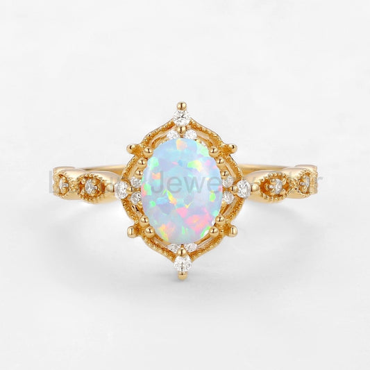 Charlotte’s Mistveil | 1.5CT Oval Opal Vintage Engagement Ring