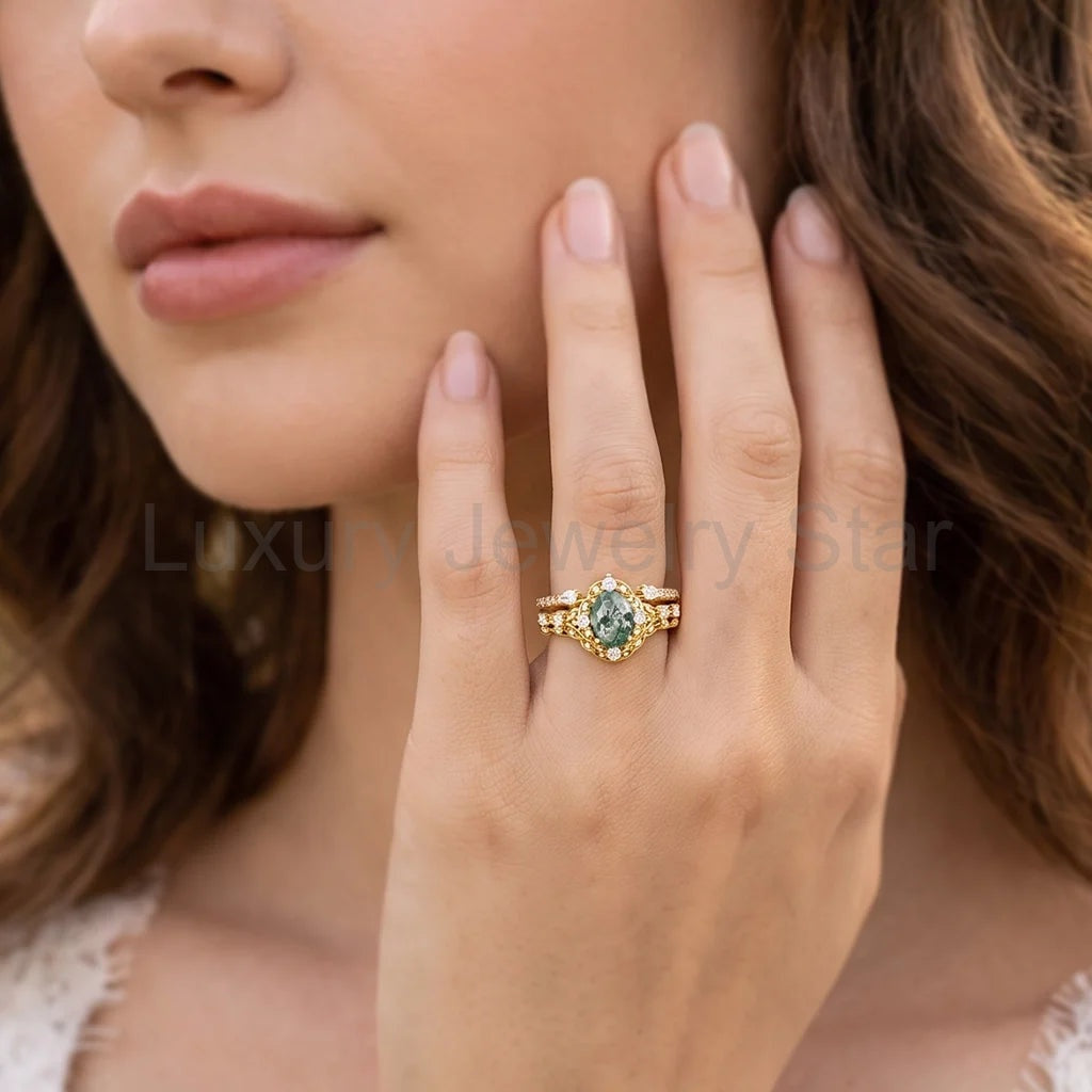 Alexandra’s Heritage | Oval Moss Agate Cluster Bridal Trilogy - image 2