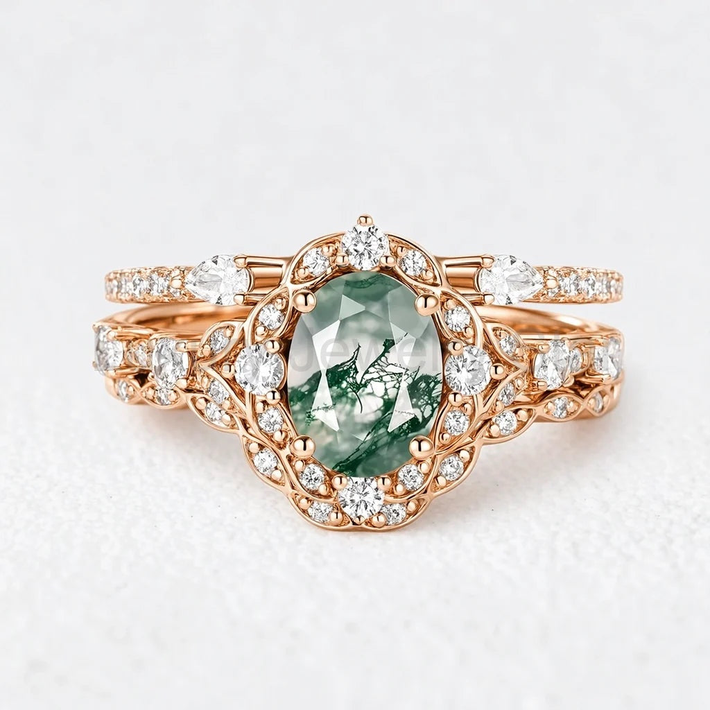 Alexandra’s Heritage | Oval Moss Agate Cluster Bridal Trilogy - image 3
