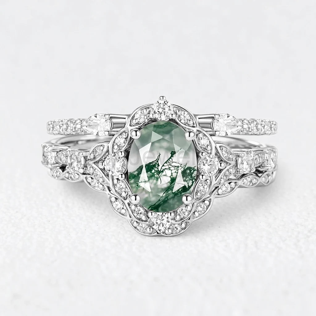 Alexandra’s Heritage | Oval Moss Agate Cluster Bridal Trilogy - image 4