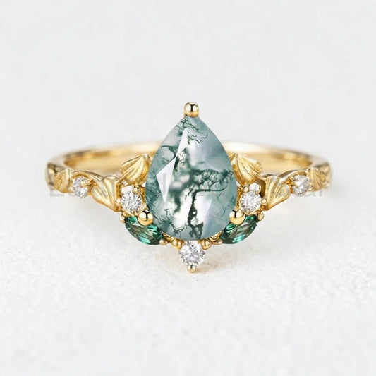 Seraphina’s Verdant | Pear Moss Agate Engagement Ring