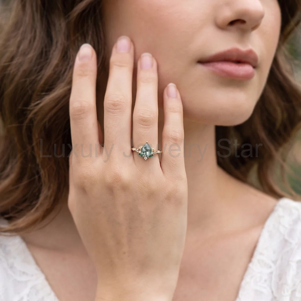 Seraphina’s Verdant | Pear Moss Agate Engagement Ring - image 2