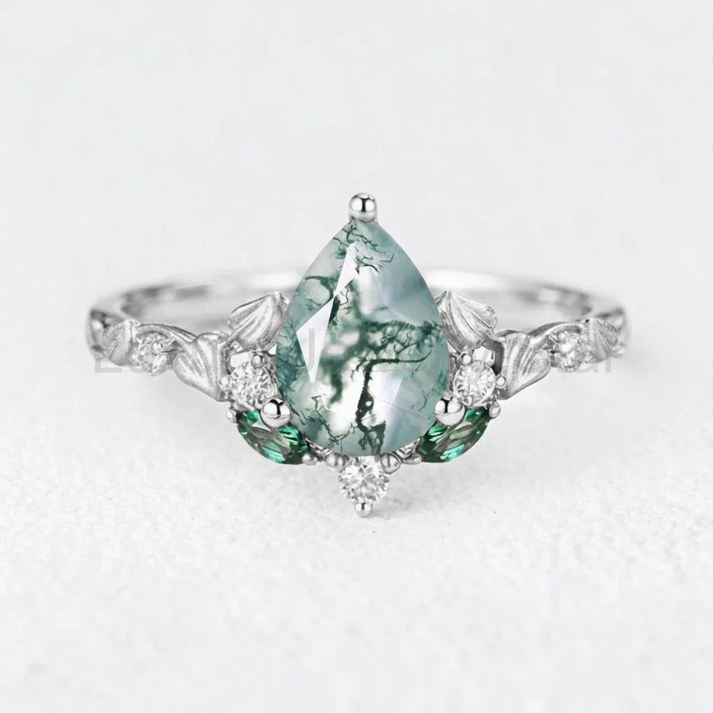 Seraphina’s Verdant | Pear Moss Agate Engagement Ring - image 5
