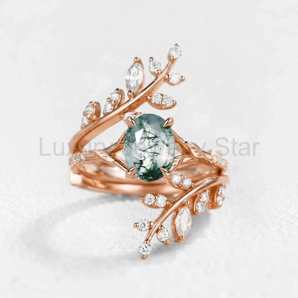 Daphne’s Wreath | Oval Moss Agate Cluster Enhancer Bridal Set 2pcs - image 4