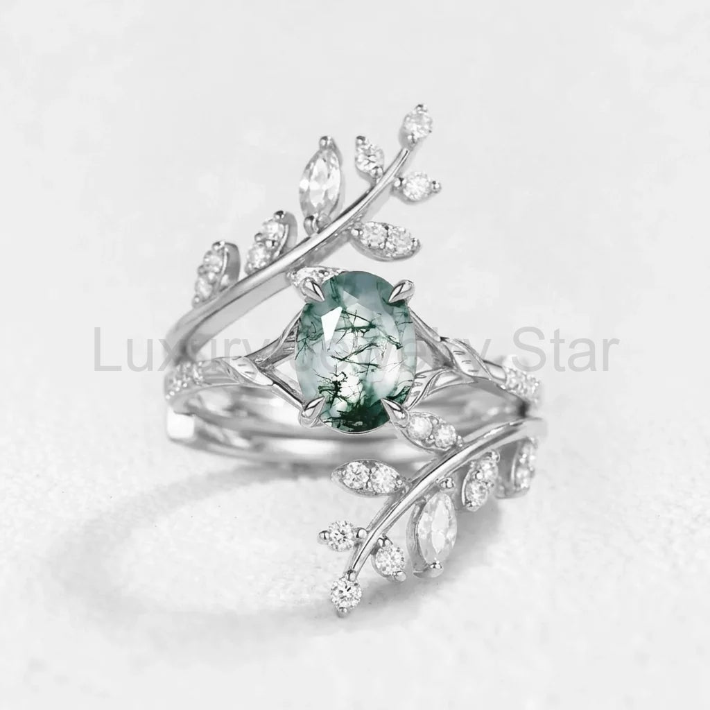 Daphne’s Wreath | Oval Moss Agate Cluster Enhancer Bridal Set 2pcs - image 5