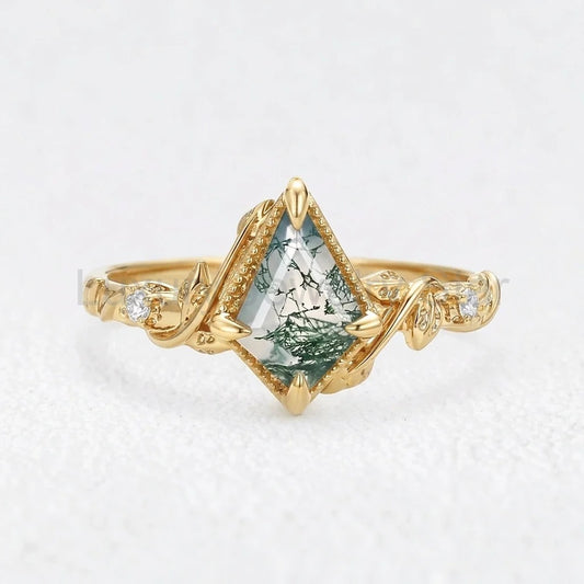 Isadora’s Imprint | Kite Moss Agate & Moissanite Foliage Engagement Ring