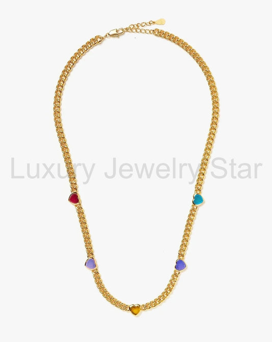 18K Gold Vermeil Jelly Heart Gemstone Charm Necklace