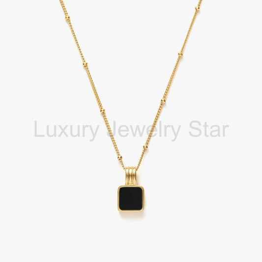 18K Gold Vermeil Square Onyx Necklace