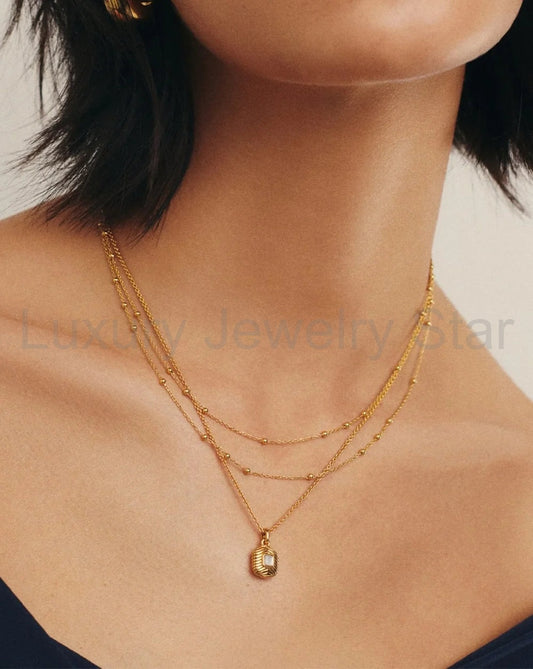 18K Gold Vermeil Double Chain Necklace - image 2