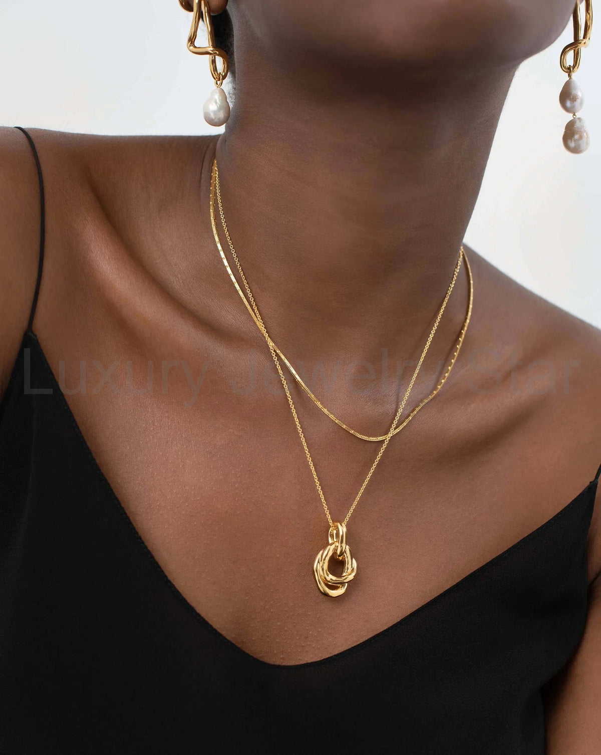 18K Gold Vermeil Molten Twisted Double Pendant Necklace - image 3