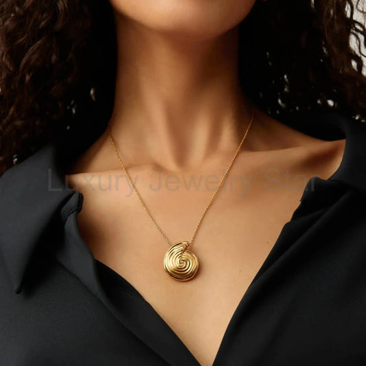 18K Gold Vermeil Spiral Large Pendant Necklace - image 2
