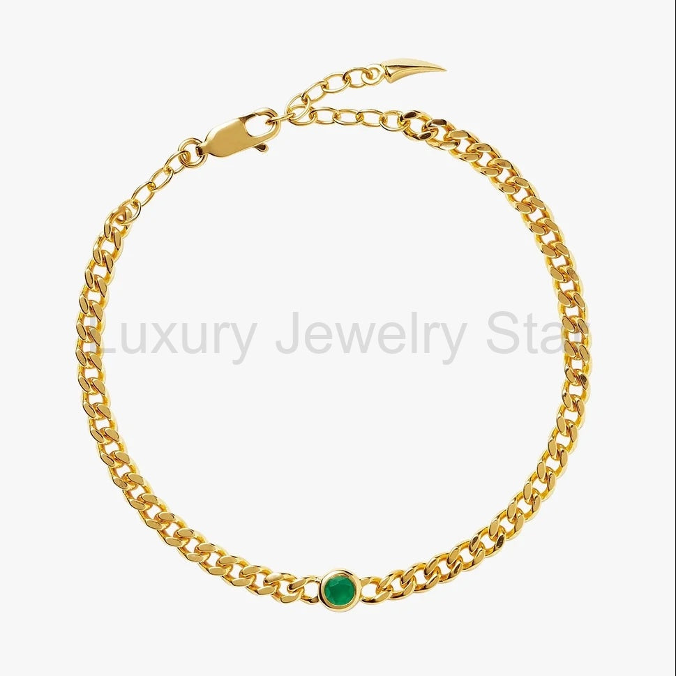 May Birthstone Chain Bracelet | 18K Gold Plated Vermeil/Green Onyx