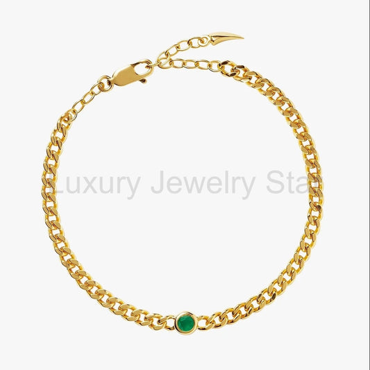 May Birthstone Chain Bracelet | 18K Gold Plated Vermeil/Green Onyx