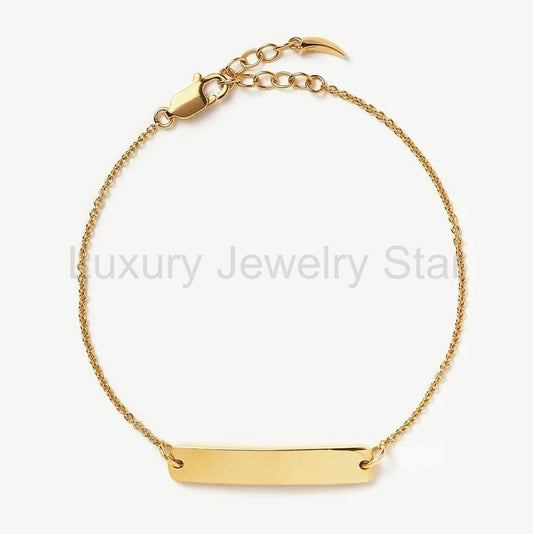 18K Gold Vermeil Engravable Bar Chain Bracelet