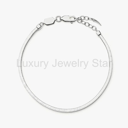 White Gold Plated Silver Square Snake Chain Bracelet