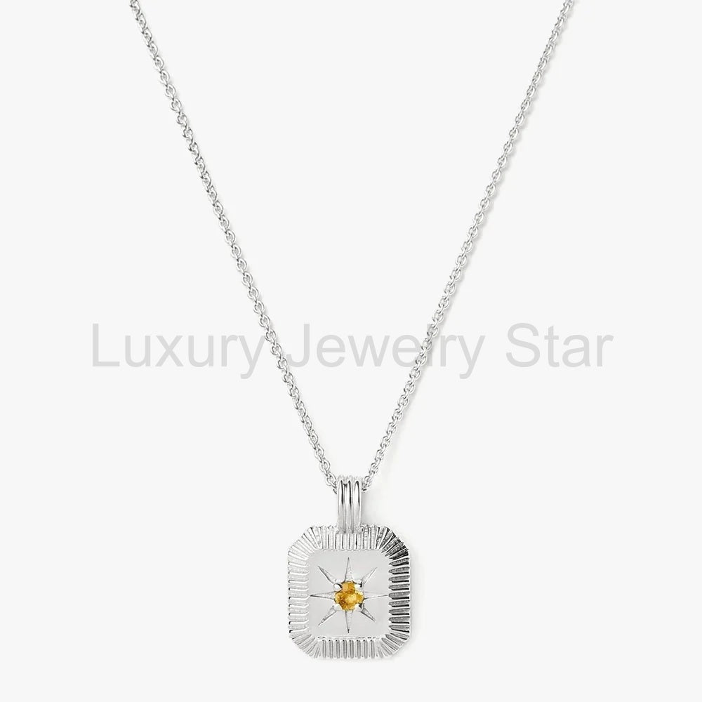 November Birthstone Pendant Necklace | Sterling Silver/Citrine