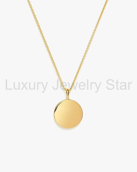 18K Gold Plated Vermeil Engravable Round Necklace