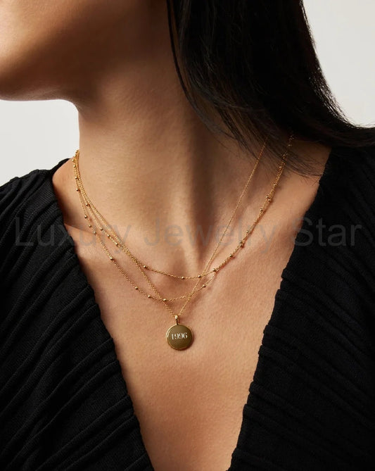 18K Gold Plated Vermeil Engravable Round Necklace - image 2