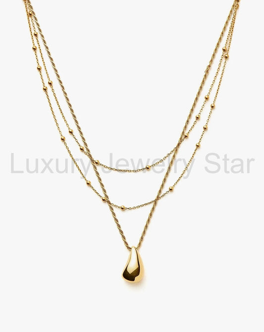 18K Gold Vermeil Droplet Pendant & Double Necklace Set