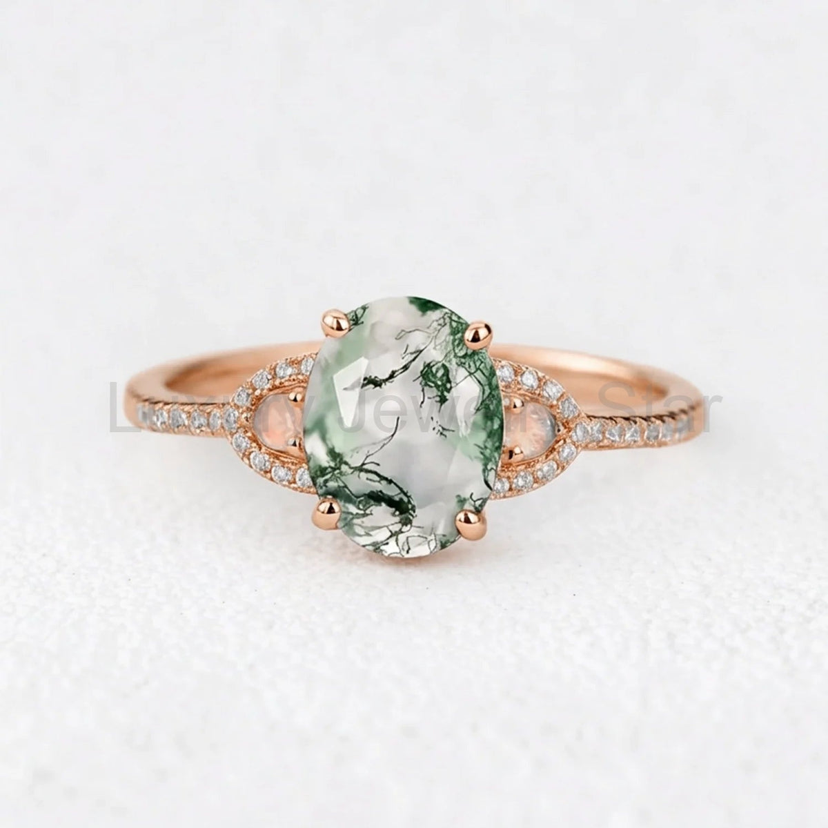 Sylvia’s Verdure | Oval Cut Moss Agate Engagement Ring - image 4