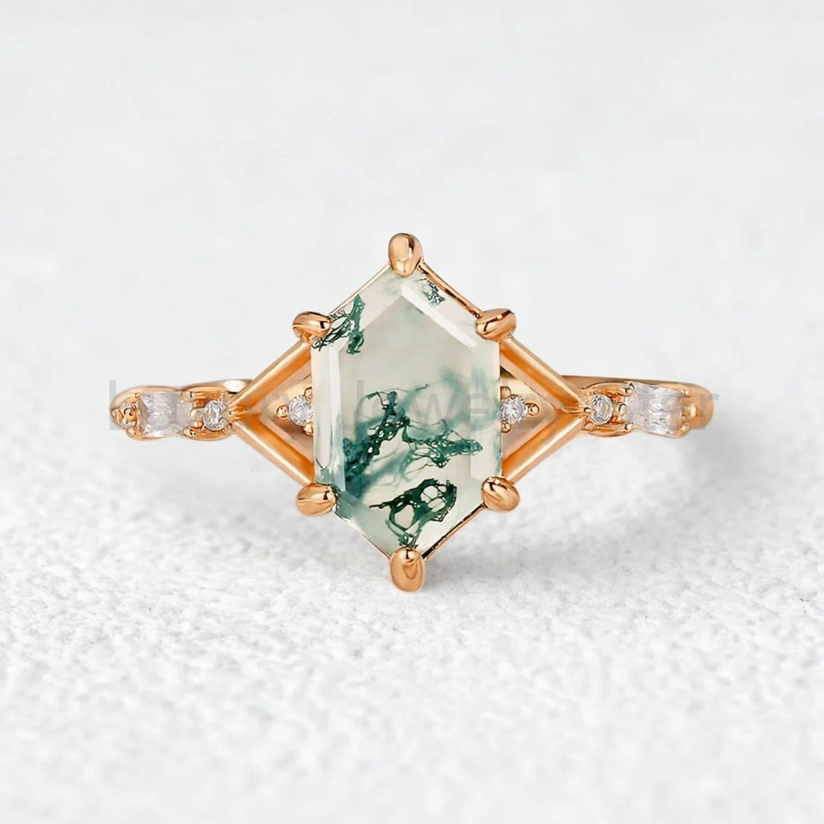 Isadora’s Imprint | Hexagon Cut Moss Agate Engagement Ring - image 4