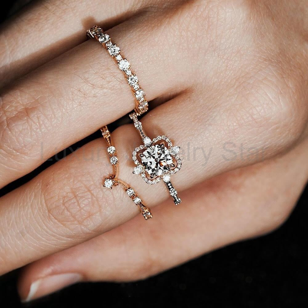 Eleonora’s Radiance | Round Diamond Chevron Wedding Band - image 2