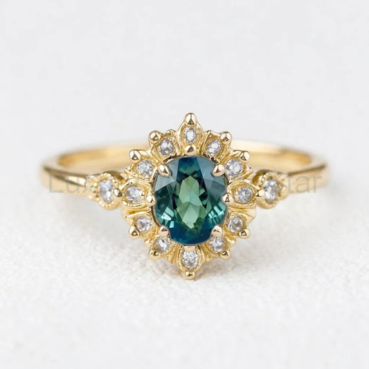 Aurelia’s Vow | Oval Blue Sapphire Halo Engagement Ring
