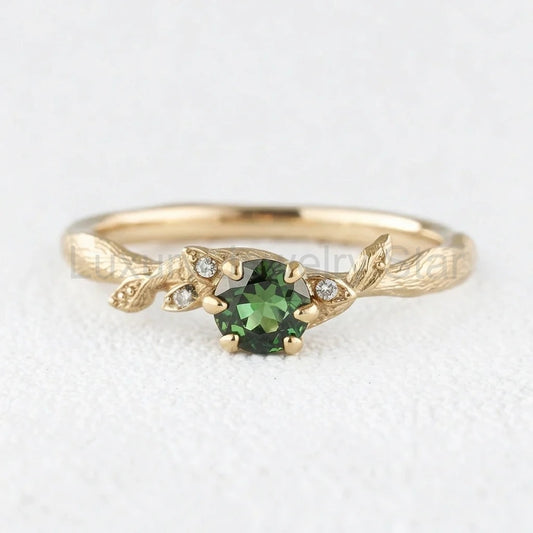 Fairy Glen | Teal Sapphire Engagement Ring with Leaf Band