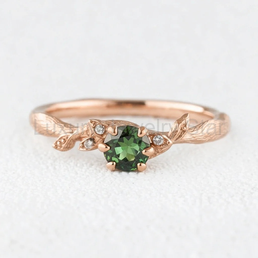 Fairy Glen | Teal Sapphire Engagement Ring with Leaf Band - image 4