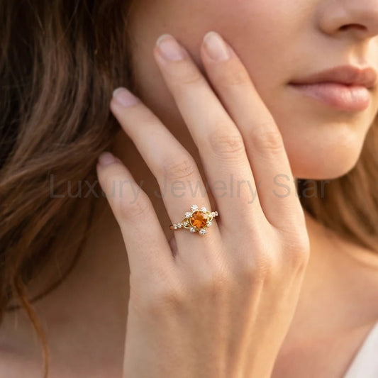 Aurora’s Ember | Round Citrine Vintage Halo Engagement Ring - image 2