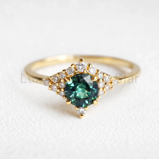 Rosalind‘s Aureole | Round Green Tourmaline Halo Engagement Ring