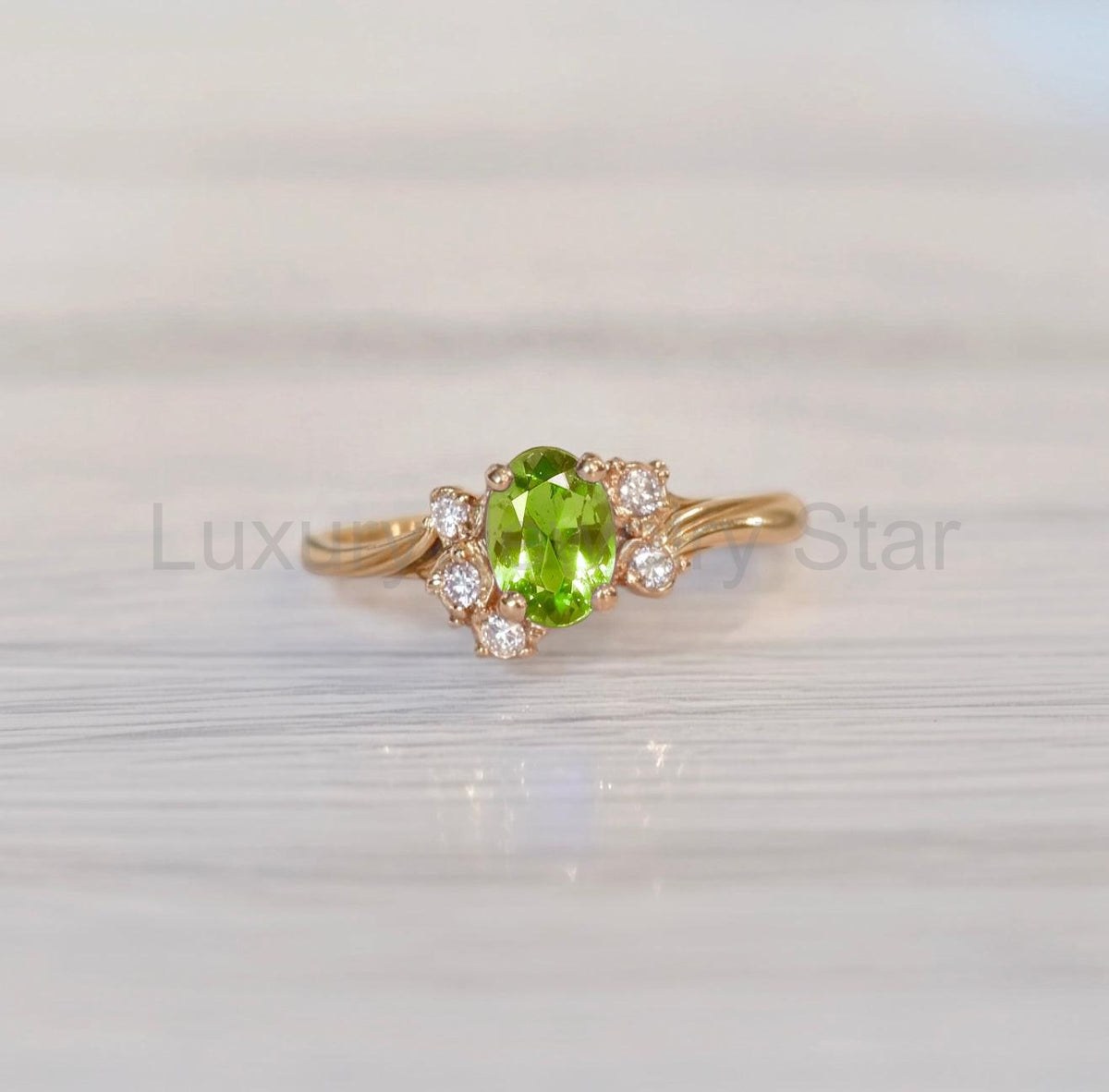 Lily of the Meadow Green Peridot Engagement ring, Peridot ring, Engagement ring - image 2