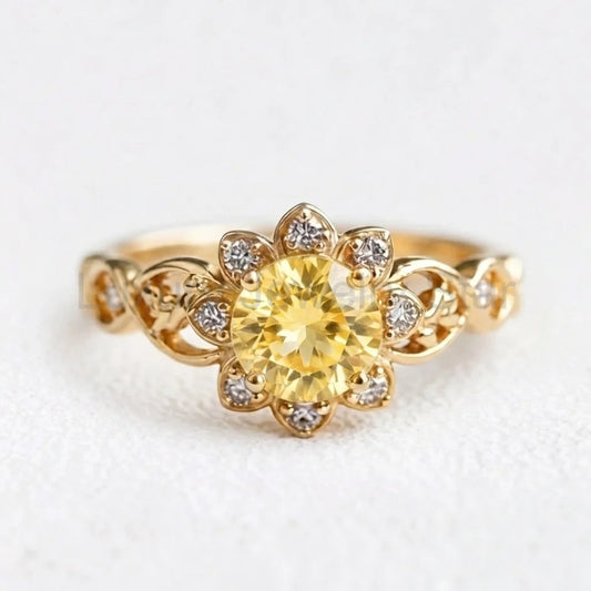 Solara's Petal | Citrine Floral Diamond Halo Engagement Ring