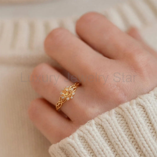 Solara's Petal | Citrine Floral Diamond Halo Engagement Ring