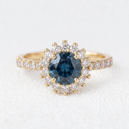 Stella’s Twilight | Blue Sapphire Halo Engagement Ring