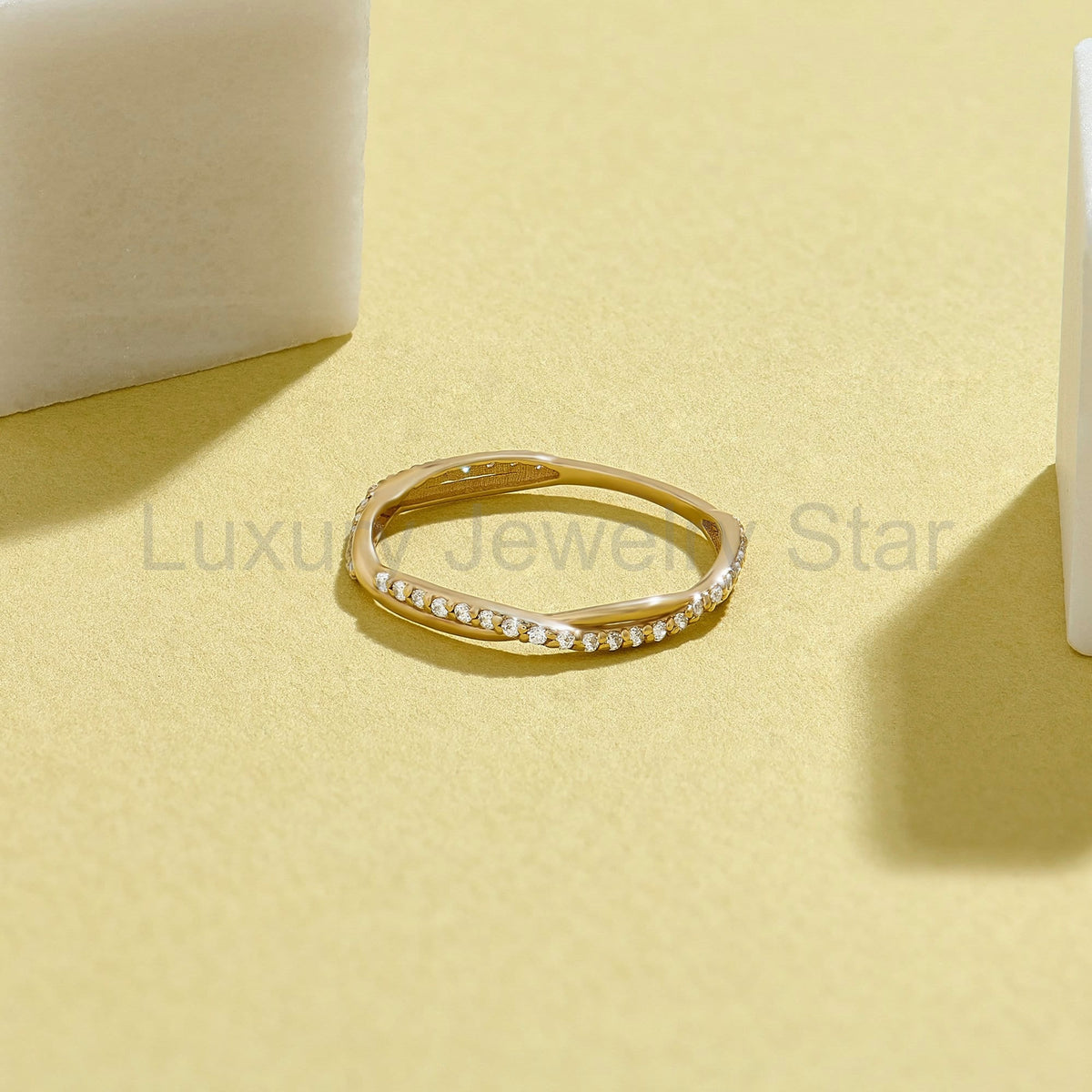 Solid Gold Twisted Diamond Wedding Band | Pave Half Eternity Bridal Ring for Women - image 8
