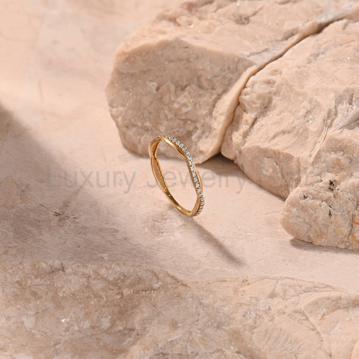 Solid Gold Twisted Diamond Wedding Band | Pave Half Eternity Bridal Ring for Women - image 9