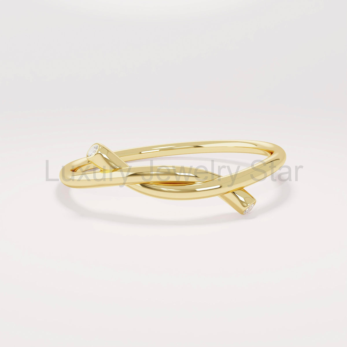 14k Solid Gold Diamond Knot Ring for Women | Tiny Diamond Love Knot Band | Infinity Friendship