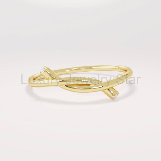 14k Solid Gold Diamond Knot Ring for Women | Tiny Diamond Love Knot Band | Infinity Friendship