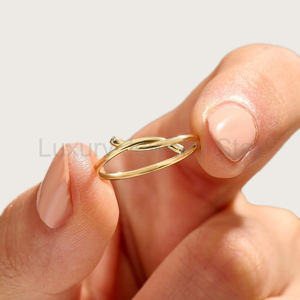 14k Solid Gold Diamond Knot Ring for Women | Tiny Diamond Love Knot Band | Infinity - image 2